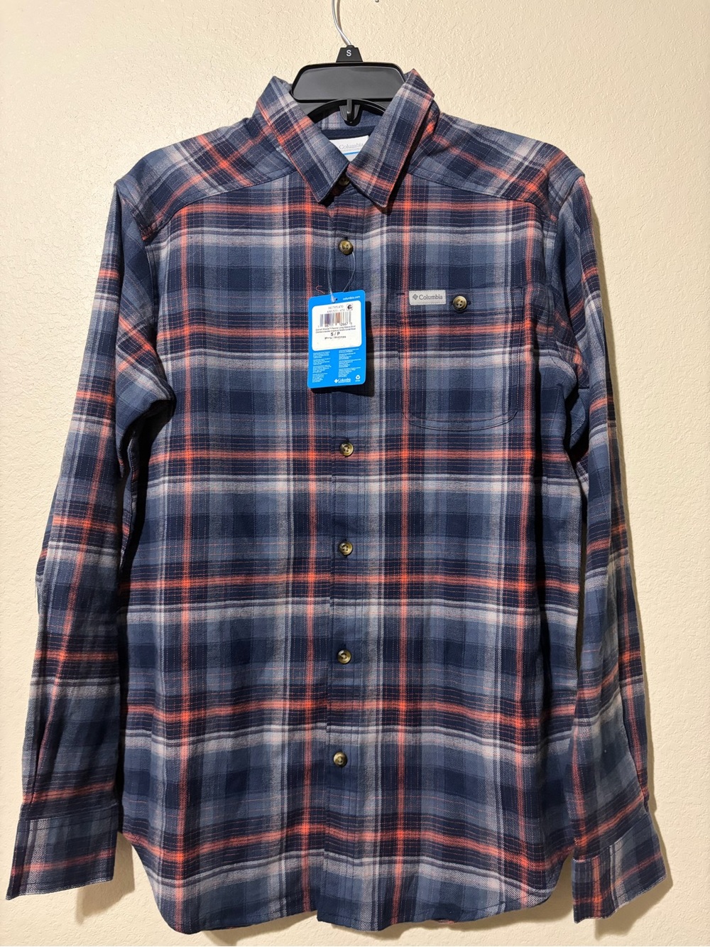Columbia Men's Blue and Red Plaid Button-Down Shirt